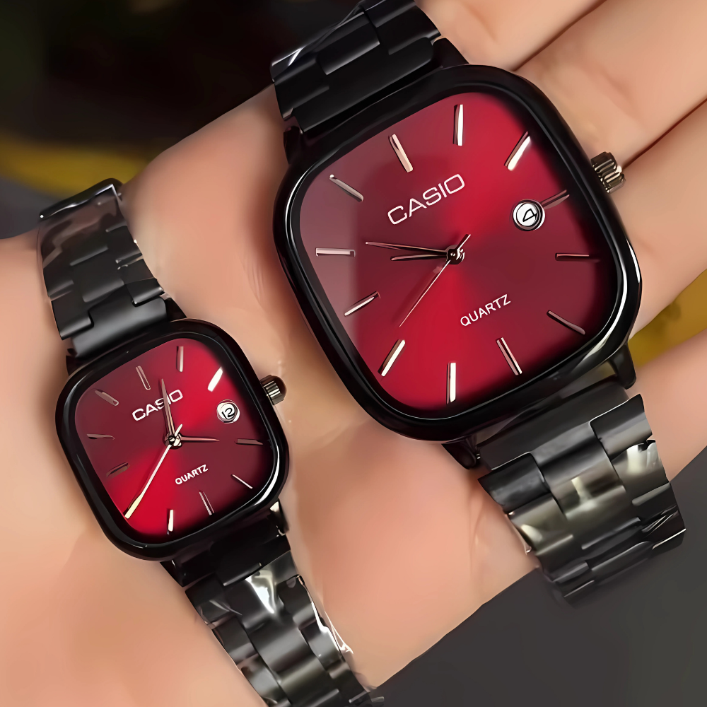Casio Siyah Vintage Saat Seti Vişne Kırmızısı