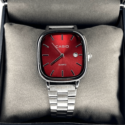 Casio Gri Vintage Saat Vişne Kırmızısı