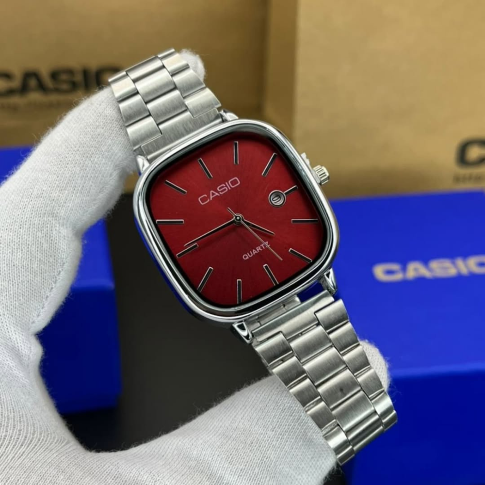 Casio Gri Vintage Saat Vişne Kırmızısı