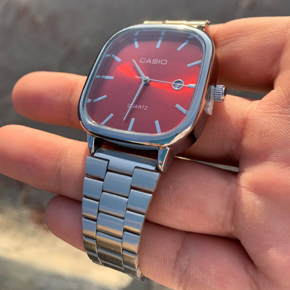 Casio Gri Vintage Saat Vişne Kırmızısı