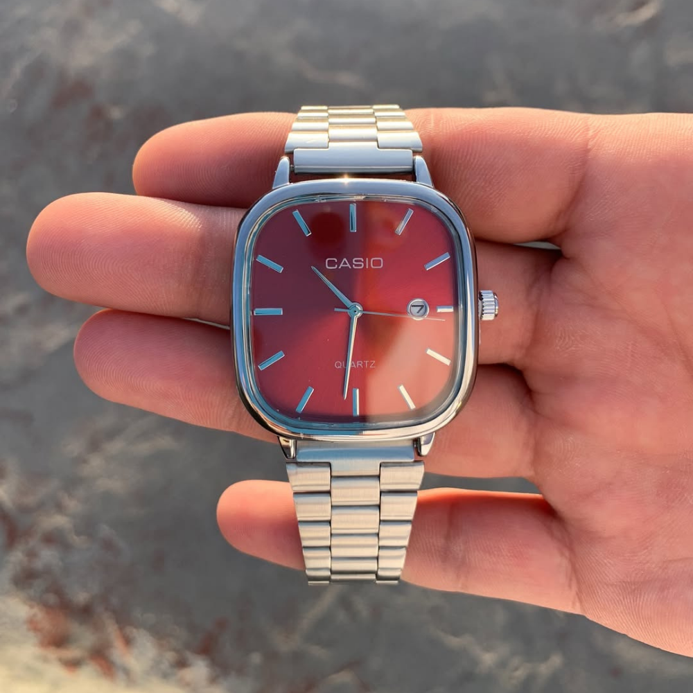 Casio Gri Vintage Saat Vişne Kırmızısı