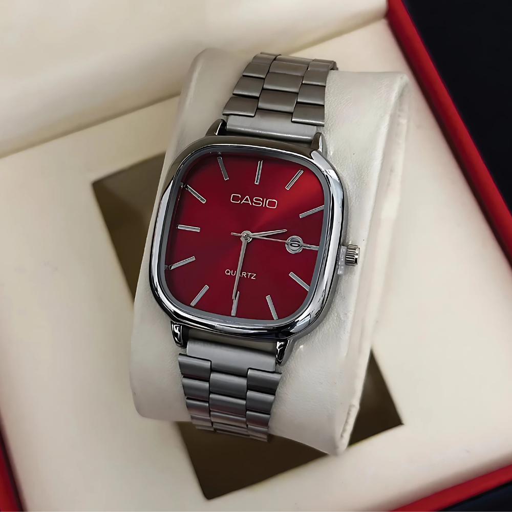 Casio Gri Vintage Saat Vişne Kırmızısı