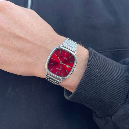 Casio Gri Vintage Saat Vişne Kırmızısı