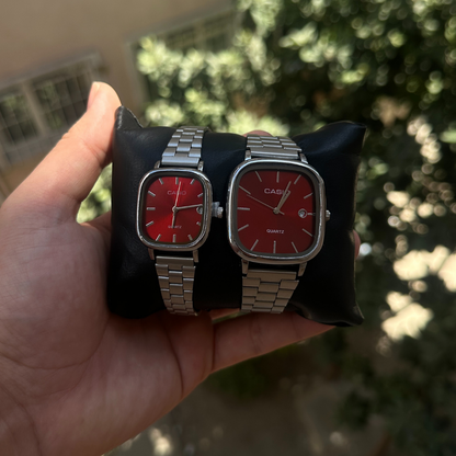 Casio Gri Vintage Saat Seti Vişne Kırmızısı