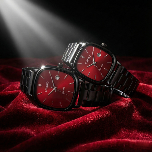 Casio Siyah Vintage Saat Seti Vişne Kırmızısı
