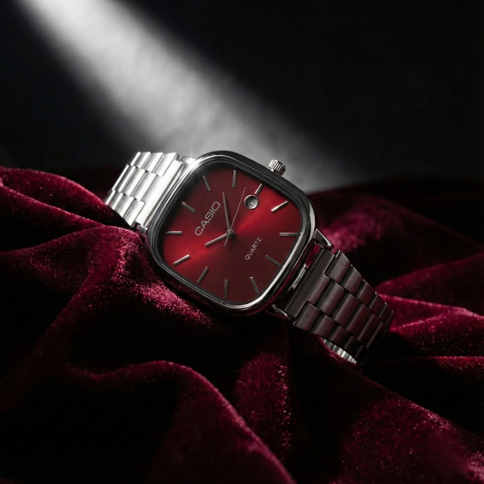 Casio Gri Vintage Saat Vişne Kırmızısı