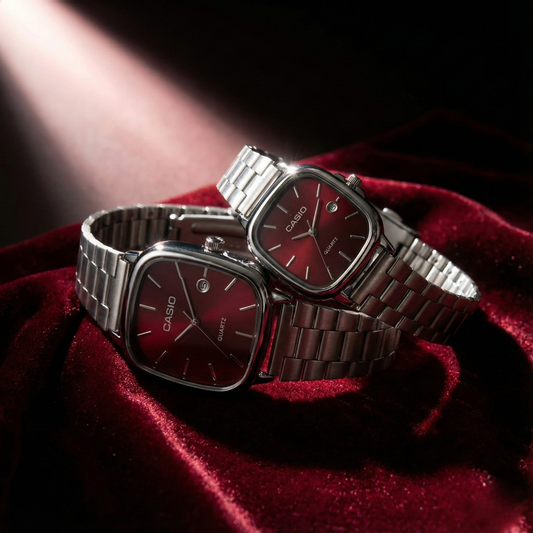 Casio Gri Vintage Saat Seti Vişne Kırmızısı