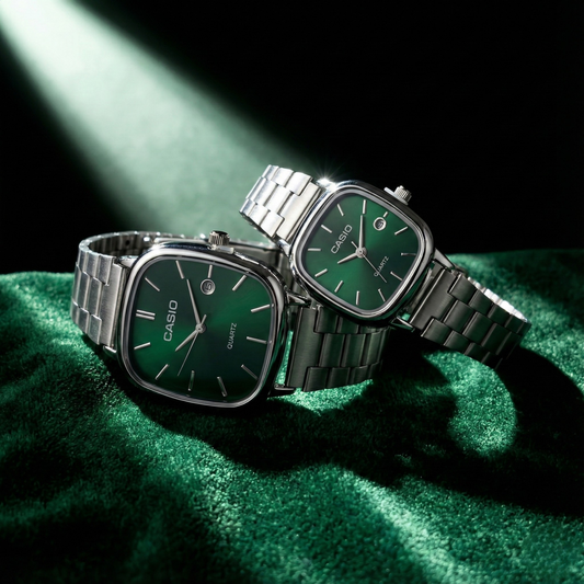 Casio Gri Vintage Saat Seti Çam Yeşili